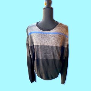 Calvin Klein Men’s Italian Yarn Crew Neck Striped Sweater - Large